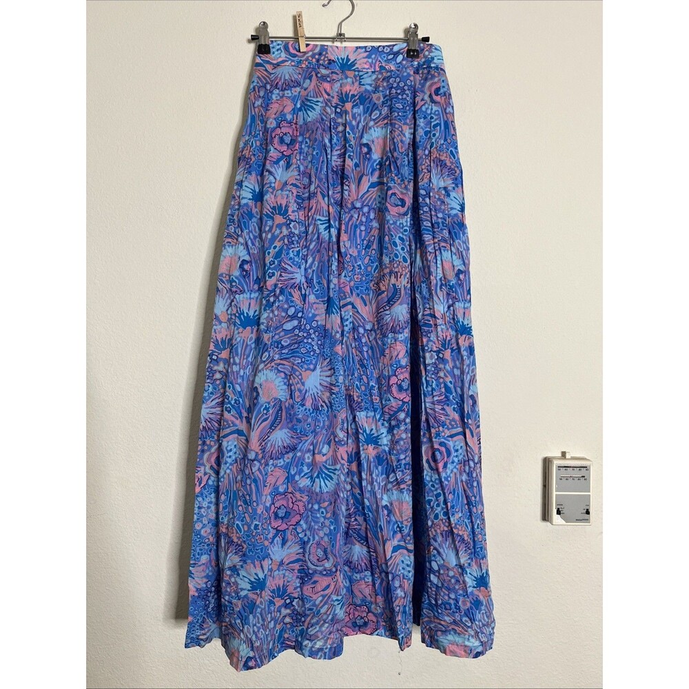 Talbots 100% Cotton Lined Voile Floral Artsy Colorful Flowing Maxi Skirt SZ 18